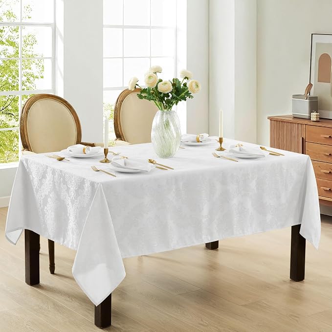 Newbridge Barcelona Luxury Damask Fabric Tablecloth, 60” Wide x 120” Rectangle - Image 2