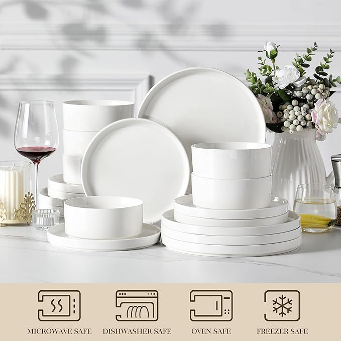 MALACASA 18 Pieces Porcelain Dinnerware Set, Modern White Dish Set - Image 4
