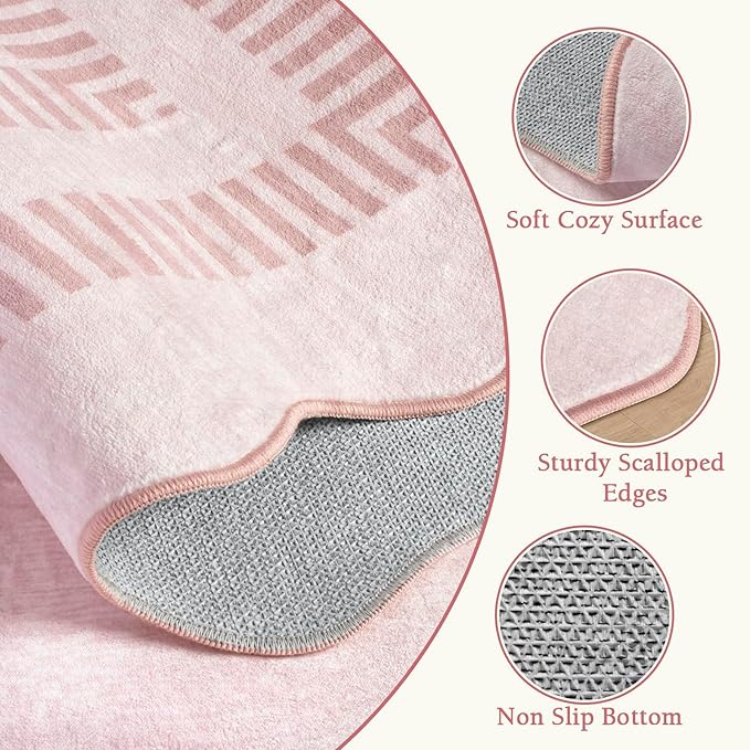Washable 5ft Area Rugs for Living Room, Solid Pink Non Slip Rugs for Bedroom - Image 4