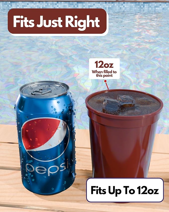 PartyPrints 100 Pack Small 10 to 12 oz Maroon Reusable Blank Plastic Cups - Image 2