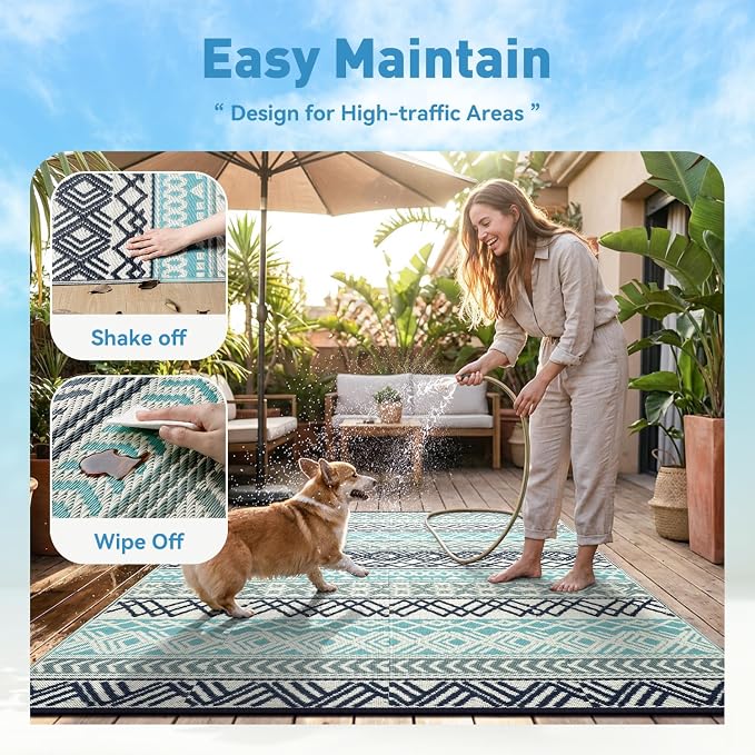 MontVoo Outdoor Rug Carpet Waterproof-Patio Rug Mat 6x9 Reversible RV Outdoor - Image 8
