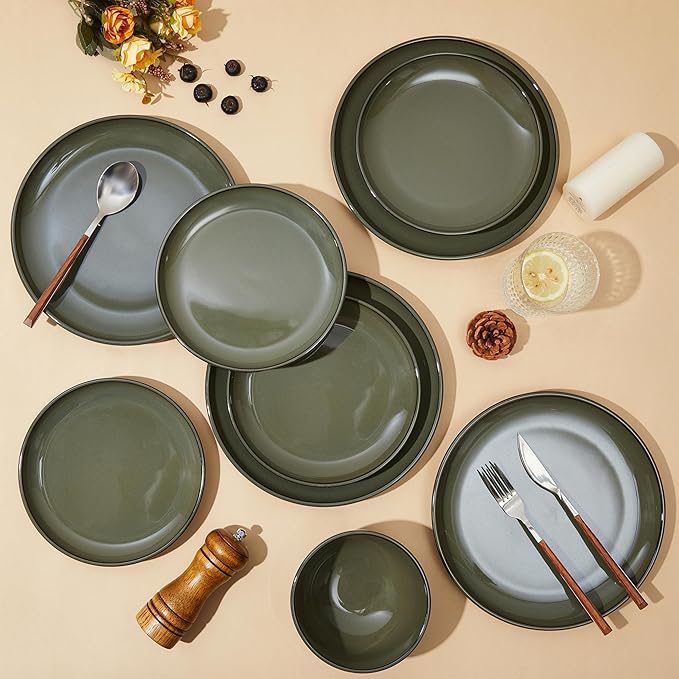 24 Piece Dinnerware Set for 8, Santorini Mist Terracotta Plates and Bowls Sets - Image 3