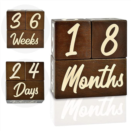 I'm Solid Wood Weekly Monthly Yearly Baby Milestone Age Blocks, Gender Neutral, Newborn Gifts & Keepsakes for Picture Props (3 Pcs/Brown)