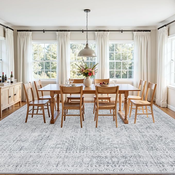 Area Rugs 9x12 Living Room: Vintage Boho Neutral Washable Rug Indoor Soft Large - Image 3