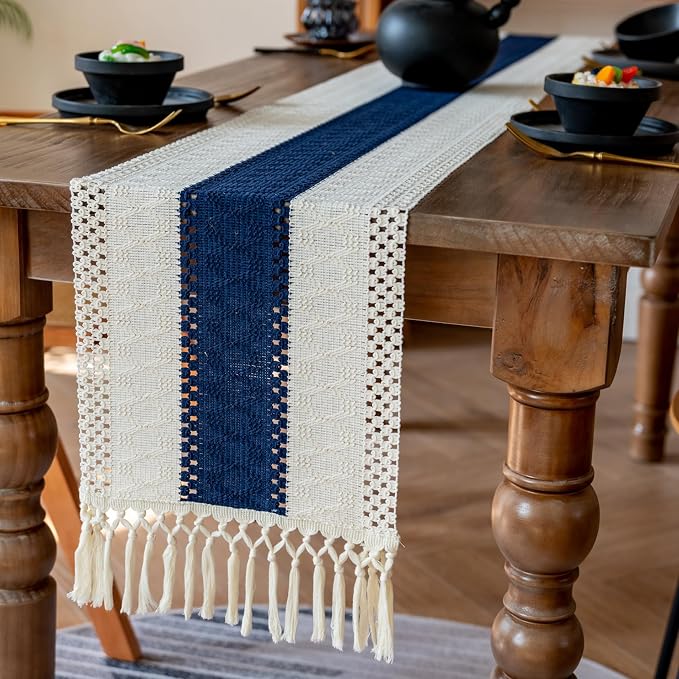 EMMTEEY Boho Table Runner with Tassels 36 Inches Long, Scratch & Heat Resistant by EMMTEEY