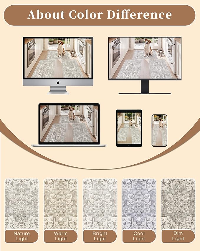 Madane 2-Piece Kitchen Runner Rug Set, Small Area Rug Non-Slip Vintage Door Mat - Image 9