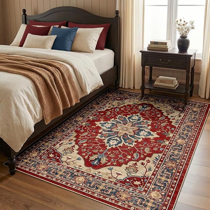 RELEANY Area Rugs 5'x7' Washable Non-Slip, Floral Vintage Distress Medallion - Image 2