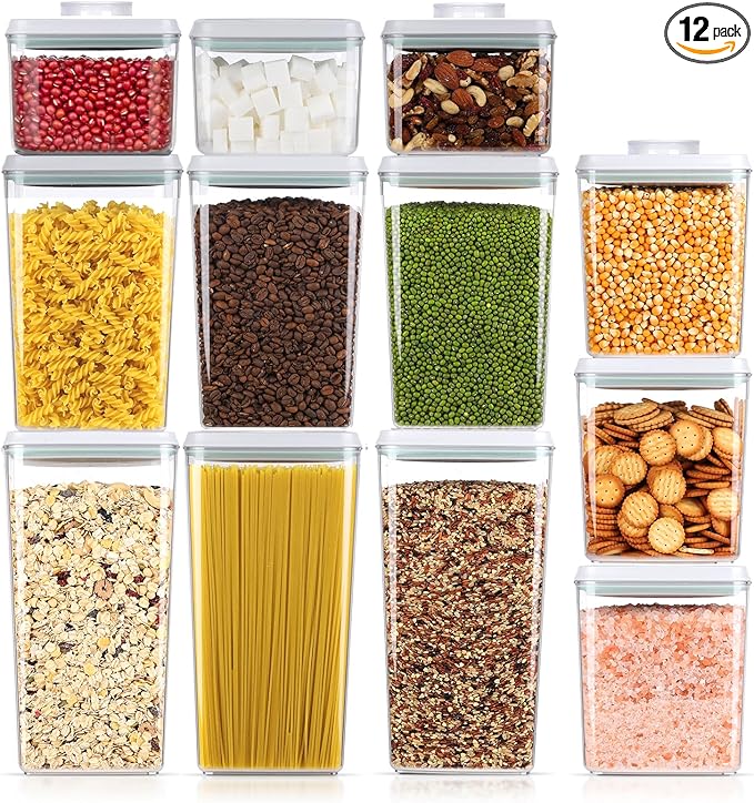 12 Pcs Pop Food Storage Containers Airtight Food Storage Containers Set with Lids Kitchen Pantry Organization and Storage, 3.4Qt, 2.8Qt, 2.1Qt, 1.2Qt