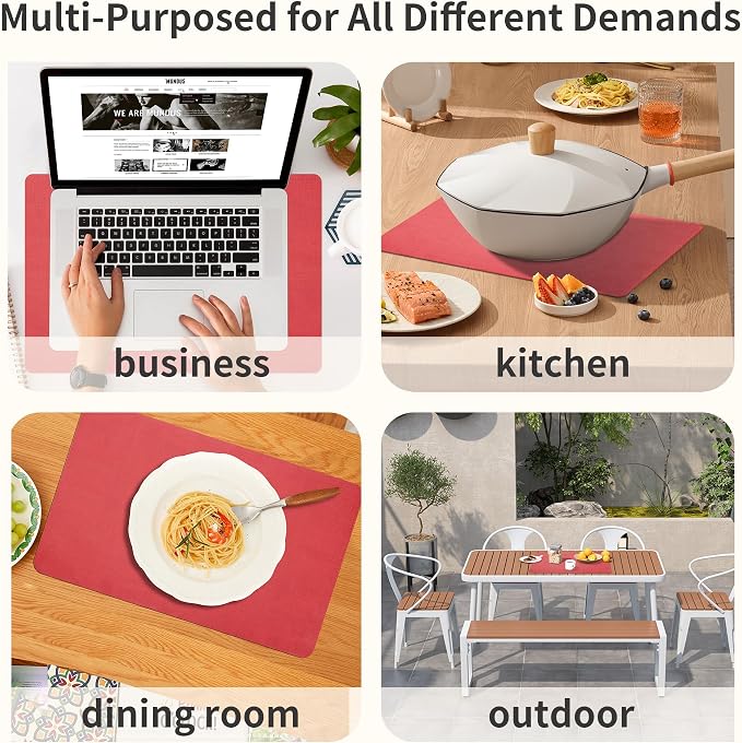 Maxpearl Faux Leather Placemats Set of 6, Light Red | Waterproof - Image 9