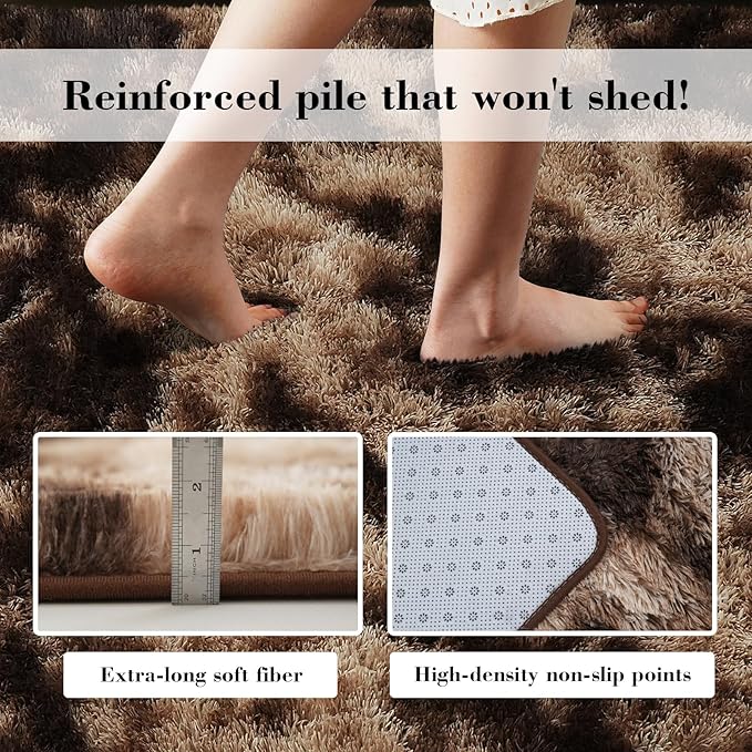 Fluffy Rug Shag Area Rug, Mottling Brown 3x5 Area Rugs - Image 6