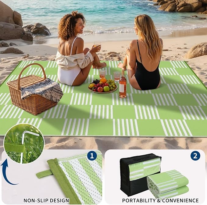 Garvee Waterproof Outdoor Rug 6x9, Checkered Foldable Plastic Straw Patio - Image 5