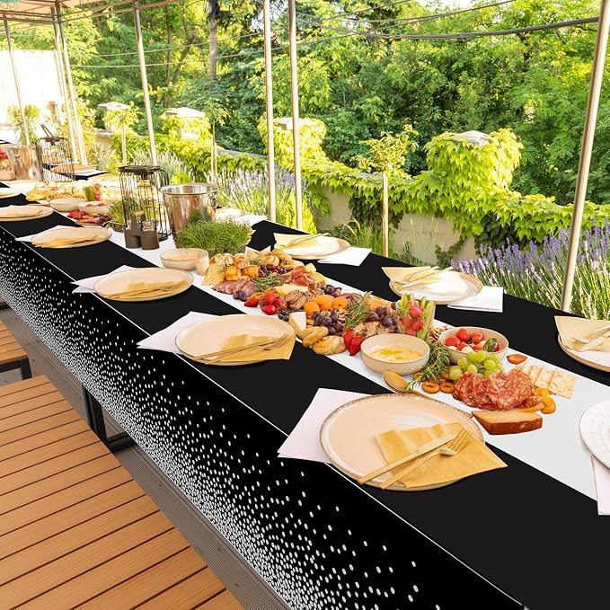 1Pcs Black Silver Tablecloth Party Decorations, Plastic Black Table Cloth - Image 7