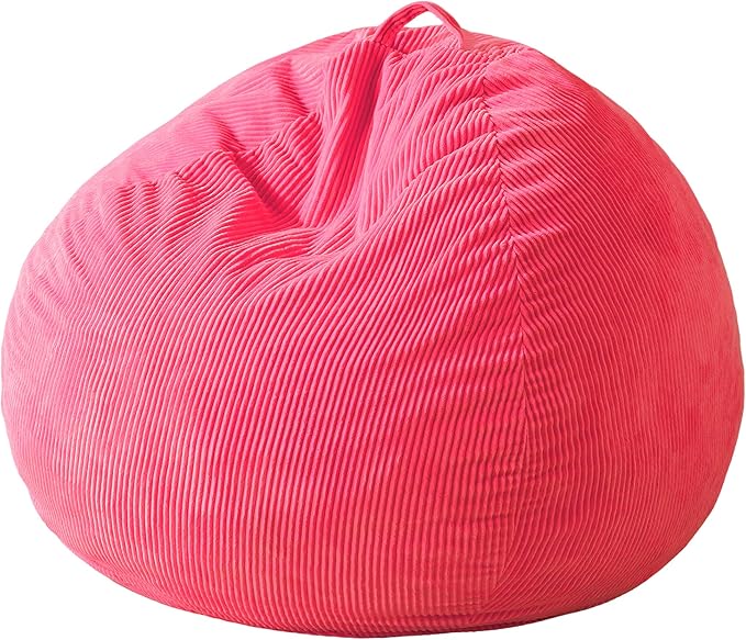 Homguava 3.5FT Bean Bag Chair: Teardrop Bean Bags with Memory Foam Filled, Compact Beanbag Chairs Soft Sofa with Corduroy Cover (Pink)