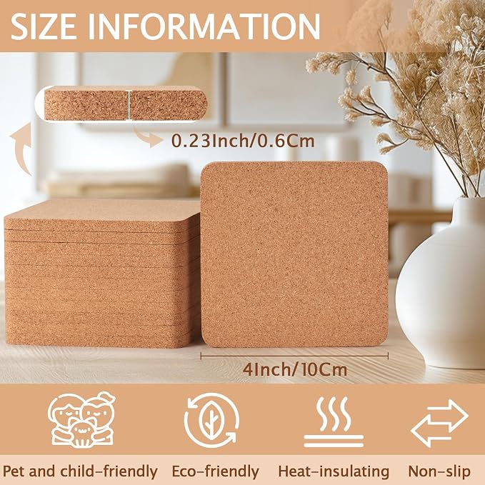 60 PCS Cork Coasters for Laser Engraving, Thick Absorbent Blank Coasters | 4 - Image 2