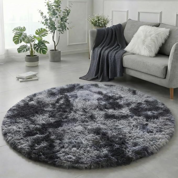 Amdrebio Tie-Dyed Dark Grey Round Rugs - Image 5