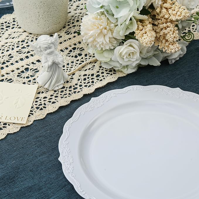 Upassion 100 Pieces White Plastic Plates - Image 4