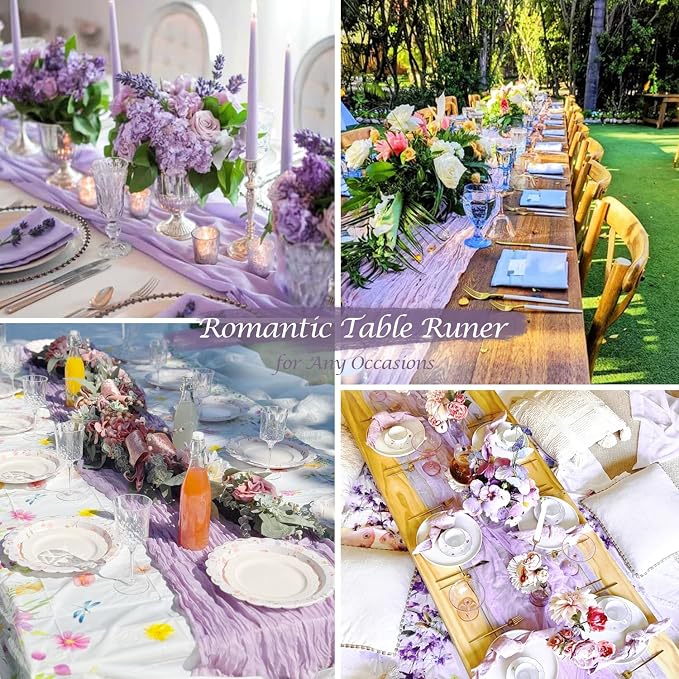 6 Pack Light Purple Cheesecloth Table Runners 35x120 Inch, 10Ft Rustic Lilac - Image 7