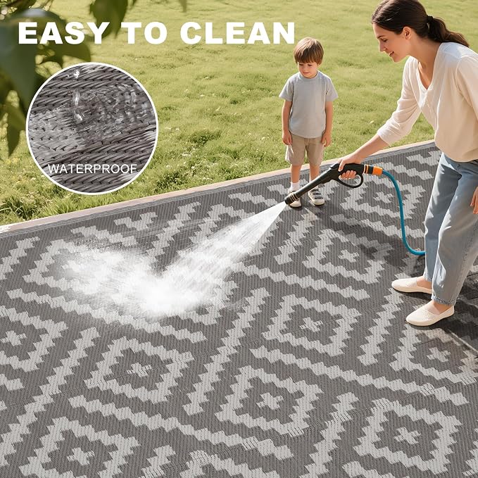 RURALITY Outdoor Rugs 6x9 Feet for Patios Clearance, Plastic Straw Waterproof - Image 5