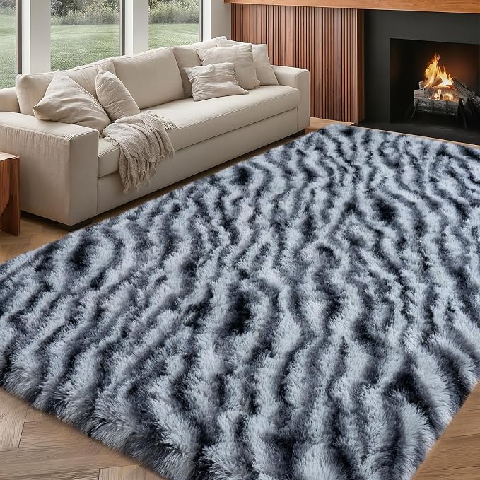 qulint Zebra Rug for Living Room, 5x7 Fluffy Carpet for Bedroom Soft Shaggy - Image 9