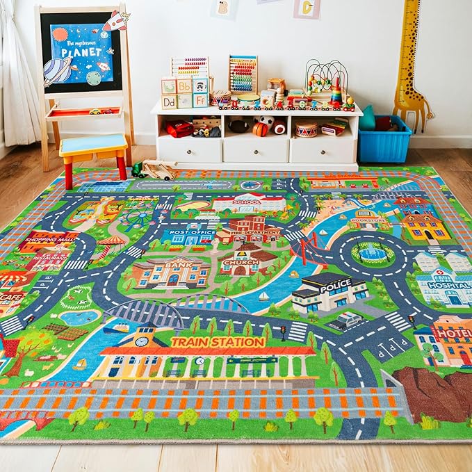 Car Rug Play Mat for Kids Toy Cars, Road Traffic Playmat for Kid Bedroom by PlumlikHomeDecor