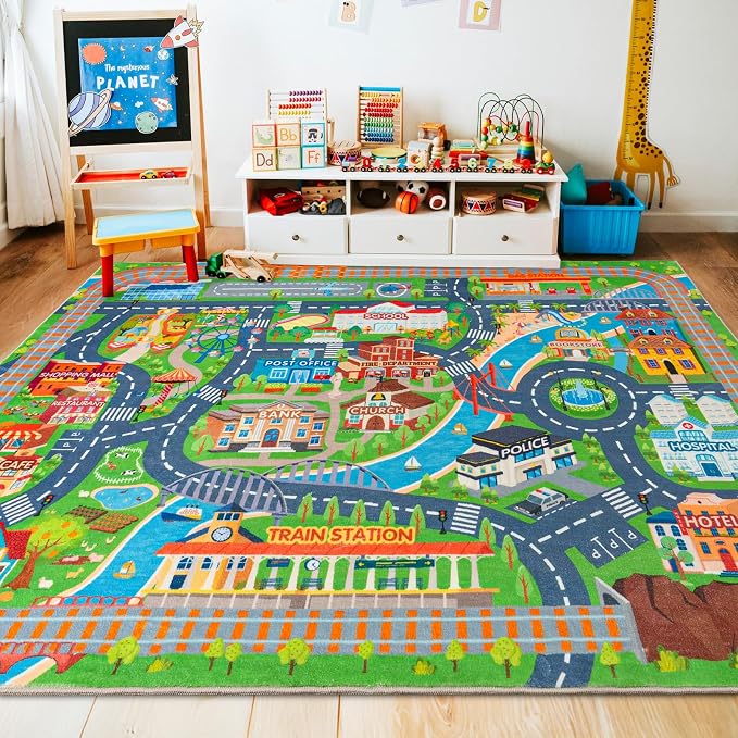 Car Rug Play Mat for Kids Toy Cars, Road Traffic Playmat for Kid Bedroom - Image 9