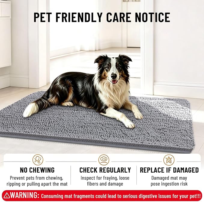 Smiry Dog Door Mat for Muddy Paws 47x17, Absorbent Dirt Trapper, Non-Slip - Image 6