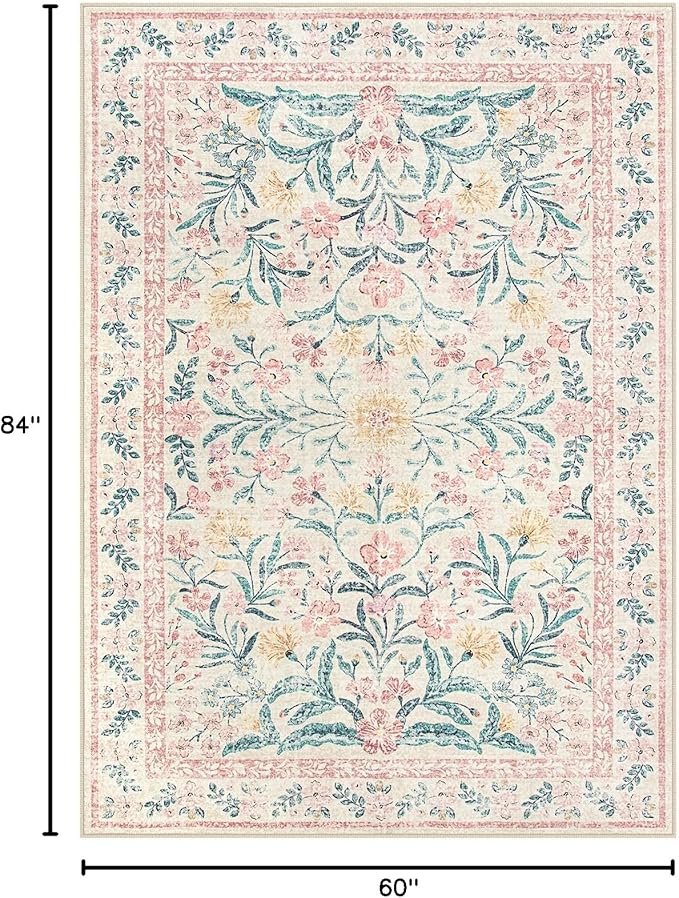 Wonnitar Pink Rugs for Nursery, 5x7 Washable Rug for Bedroom Girls, Boho Soft - Image 2