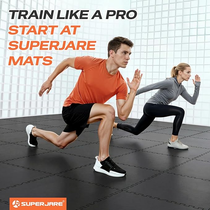SUPERJARE 0.56'' Thick 36 Pcs 144 Sq Ft Rubber Top Exercise Equipment Mats - Image 3