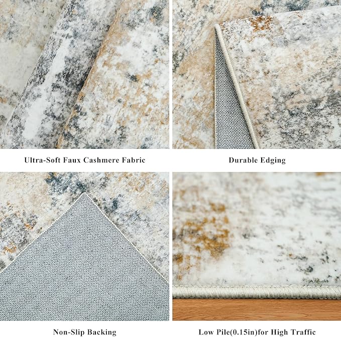 2x5 Non-Slip Washable Runner Rug – Modern Neutral Abstract Small Rug - Image 6