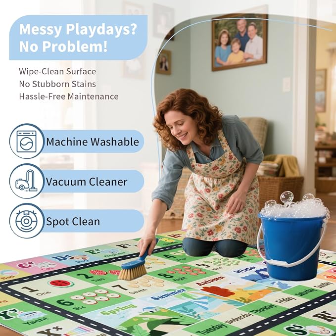 Kids ABC Rug for Playroom, Classroom Alphabet Area Carpet Playmat, Washable - Image 6