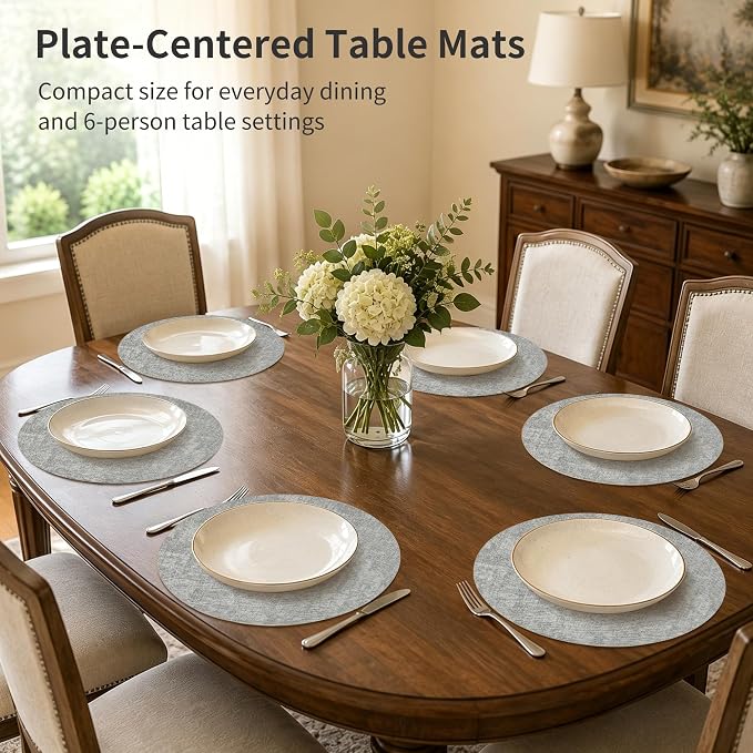 Maxpearl Faux Leather Round Placemats Set of 6, 13.8 inch, Heat Resistant - Image 2
