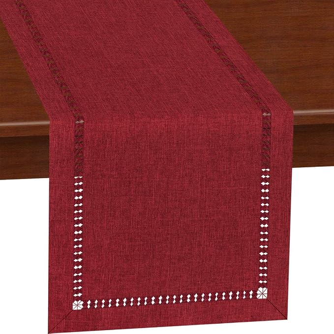 Grelucgo Handmade Hemstitched Polyester Rectangle Table Runners Dresser Scarves - Image 3