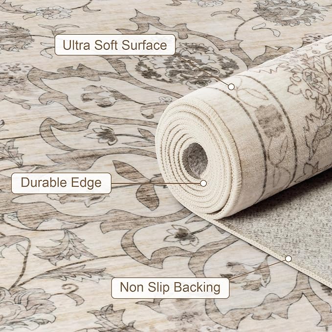 3x5 Area Rugs Living Room Rug: Washable Vintage Distressed Floral Rug No Slip - Image 7