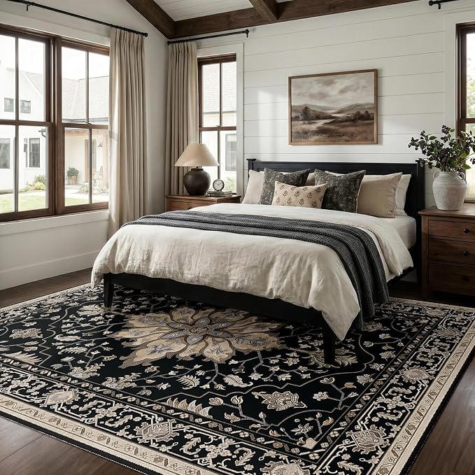 RELEANY Area Rugs 6'x8' Washable Non-Slip, Floral Vintage Distress Medallion - Image 3
