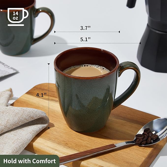 Pokini Coffee Mug 14 oz, Ceramic Coffee Mugs Set of 4, Reactive Glaze Mug - Image 2