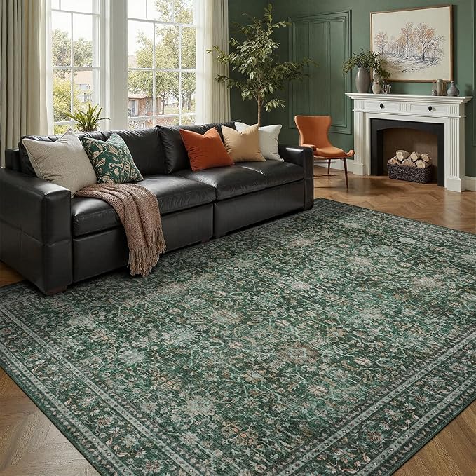 DCX Green 6x9 Rug, Kid & Pet Friendly by DCXWashableRug