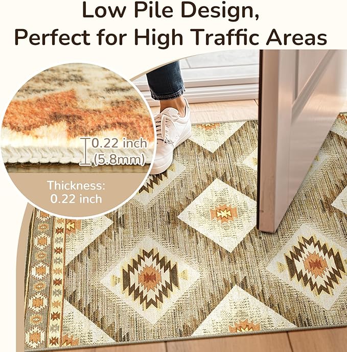 Area Rug 2x8 Rug Machine Washable Non-Slip Low Pile Print Pattern Western Rug - Image 5
