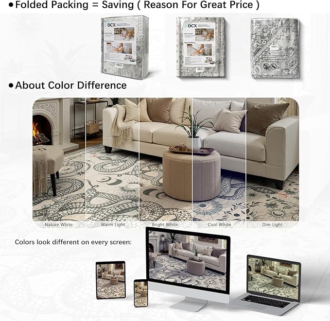 DCX Washable 4x6 Snake Rug, Soft Low Pile Carpet, Kid & Pet Friendly - Image 8