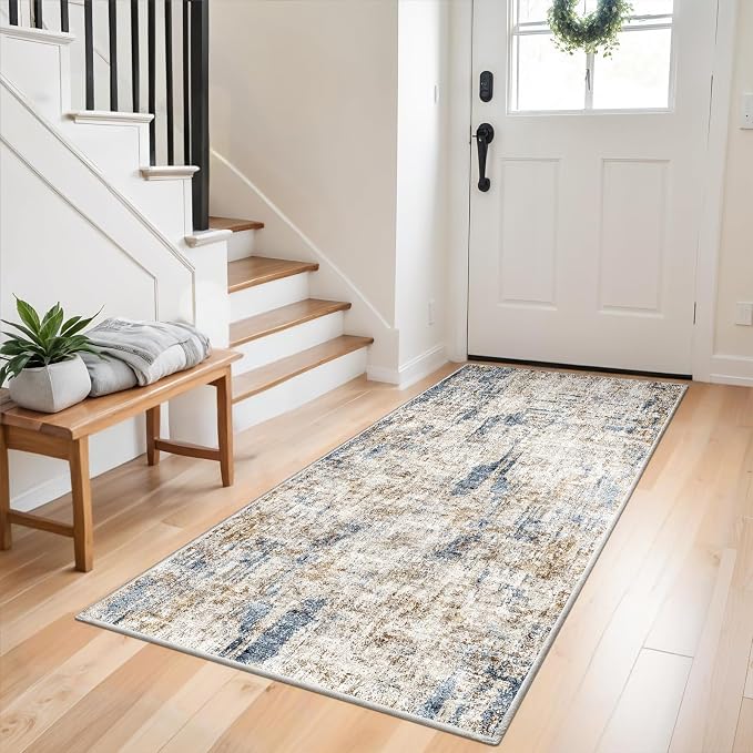 3x6 Washable Non-Slip Kitchen Runner Rug – Modern Abstract Wide Floor Carpet by ZHXXUJ