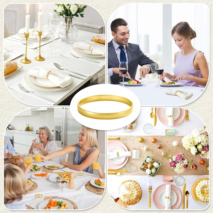 Gold Napkin Rings Set of 12, Metal Holders - Image 3