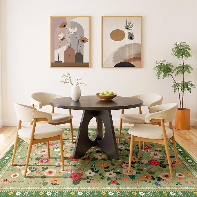9x12 Area Rugs for Living Room Vacuum-Friendly Machine Washable Area Rug Flower - Image 7