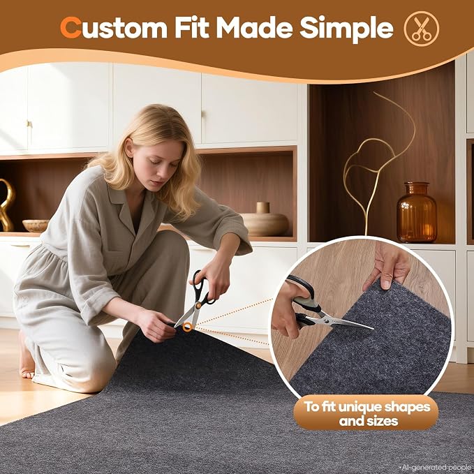 Veken 8 Ft Round Non Slip Cushioned Rug Pad Gripper, Felt and Silicone Backing - Image 7