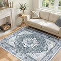 RELEANY Area Rugs 4'x6' Washable Non-Slip, Floral Vintage Distress Medallion by RELEANY