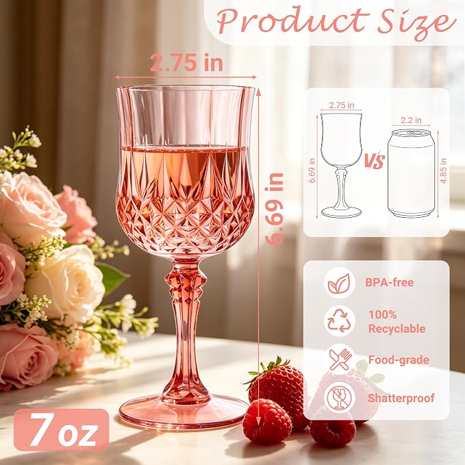 12Pack Plastic Wine Glasses, 7oz Vintage Goblets - Image 2