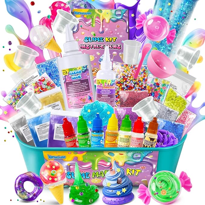 DIY Slime Kit for Girls, Galaxy & Glow in The Dark Slime Making Kit for Kids 6-12, Glimmer Crunchy, Butter & Cloud Slime Kit with Add-ins, Foam Balls, Charms, Glitters, Gift Toys for Boys Girls