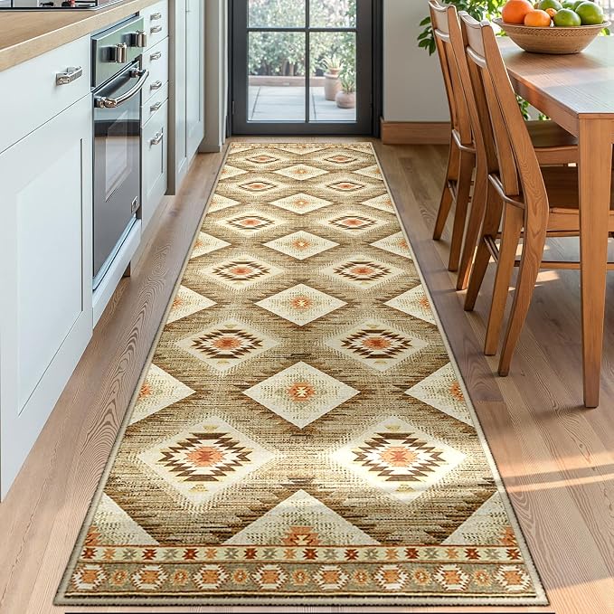 Area Rug 2x8 Rug Machine Washable Non-Slip Low Pile Print Pattern Western Rug by BESTSWEETIE
