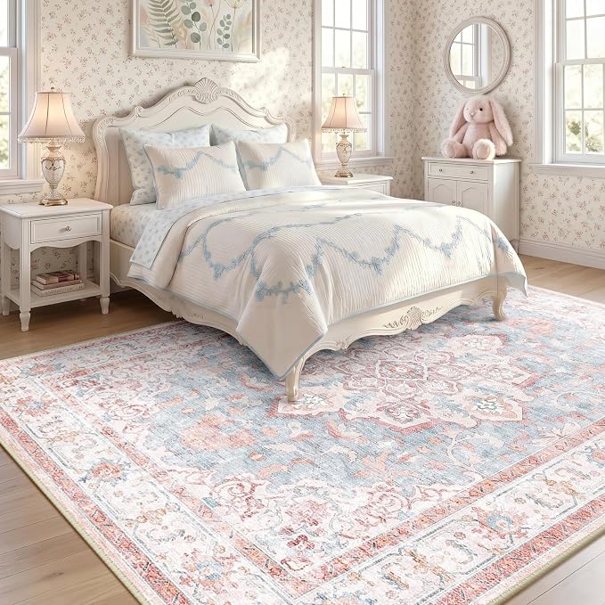 CAPALOCA Machine Washable Rugs Nursery Rug 5x7 Cute Girl Non Slip Low Pile - Image 2