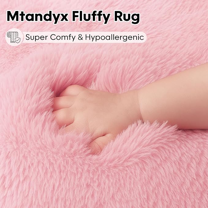 6x9 Rugs for Living Room, Cute Pink Rug for Bedroom, Plush Fluffy Carpet - Image 2