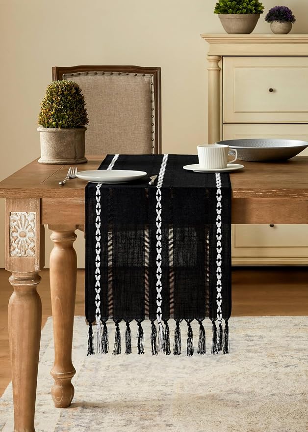 Hemstitched Farmhouse Table Runner, Cotton Linen Table Runners 60 Inches Long - Image 2