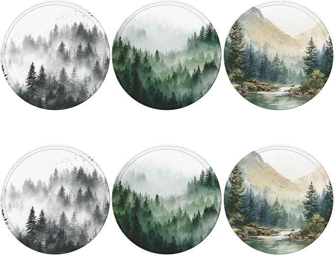 Forest Coasters Leather Round Drink Coasters 6 Pcs Set - Image 2